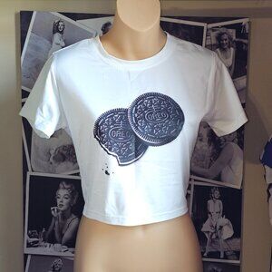 Custom Oreo Cookie White Crop TShirt Small